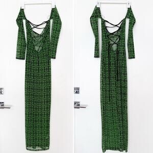 Day & Night Green and Black Sheer Mesh Bodycon Maxi Dress